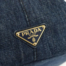 PRADA Canapa MM Hand Bag Denim Blue Gold Auth 155597-17