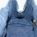 PRADA Canapa MM Hand Bag Denim Blue Gold Auth 155597-21
