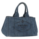 PRADA Canapa MM Hand Bag Denim Blue Gold Auth 155597A-1