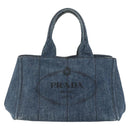 PRADA Canapa MM Hand Bag Denim Blue Gold Auth 155597-13