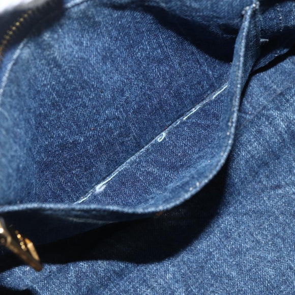 PRADA Canapa MM Hand Bag Denim Blue Gold Auth 155597