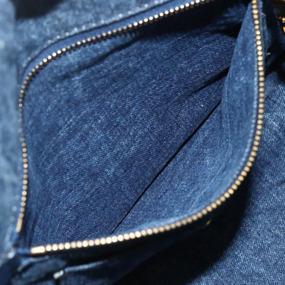PRADA Canapa MM Hand Bag Denim Blue Gold Auth 155597