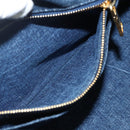 PRADA Canapa MM Hand Bag Denim Blue Gold Auth 155597-23
