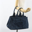PRADA Canapa MM Hand Bag Denim Blue Gold Auth 155597-24