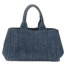 PRADA Canapa MM Hand Bag Denim Blue Gold Auth 155597A-2