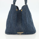 PRADA Canapa MM Hand Bag Denim Blue Gold Auth 155597-3
