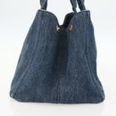 PRADA Canapa MM Hand Bag Denim Blue Gold Auth 155597-4