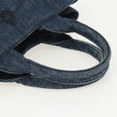 PRADA Canapa MM Hand Bag Denim Blue Gold Auth 155597A-7
