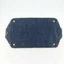 PRADA Canapa MM Hand Bag Denim Blue Gold Auth 155597-5