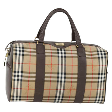 Burberrys Nova Check Boston Bag Canvas Beige Gold Auth 155598