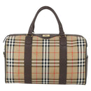 Burberrys Nova Check Boston Bag Canvas Beige Gold Auth 155598-13