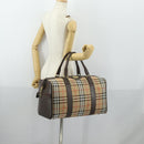 Burberrys Nova Check Boston Bag Canvas Beige Gold Auth 155598-21