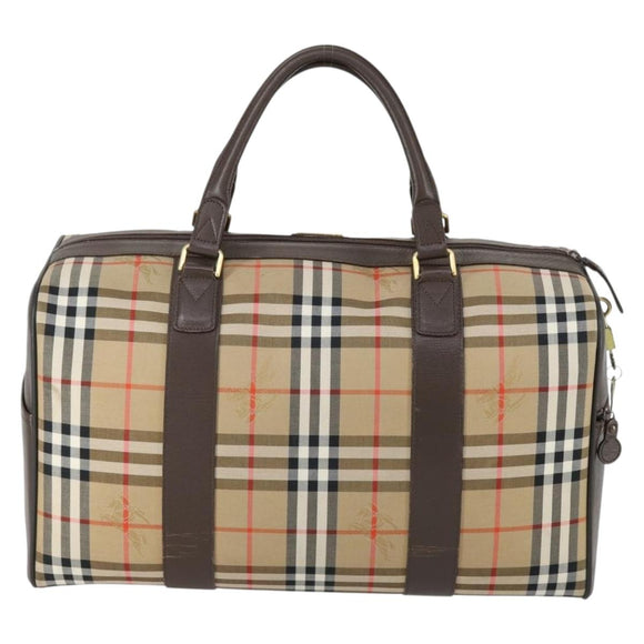 Burberrys Nova Check Boston Bag Canvas Beige Gold Auth 155598