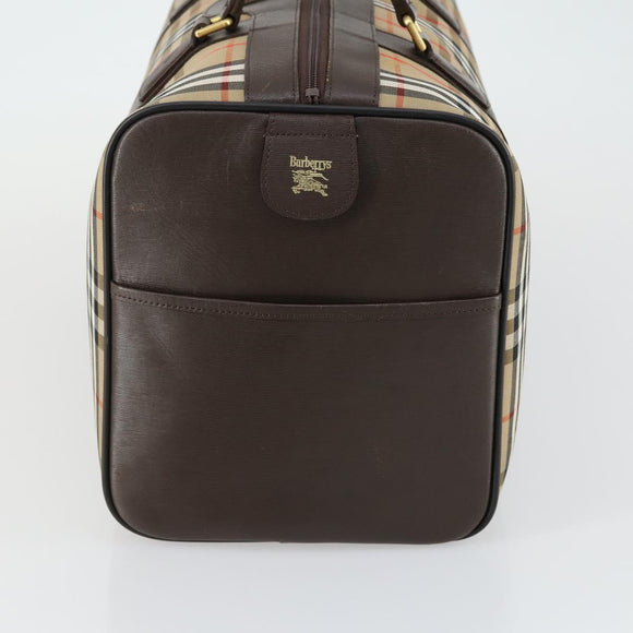 Burberrys Nova Check Boston Bag Canvas Beige Gold Auth 155598