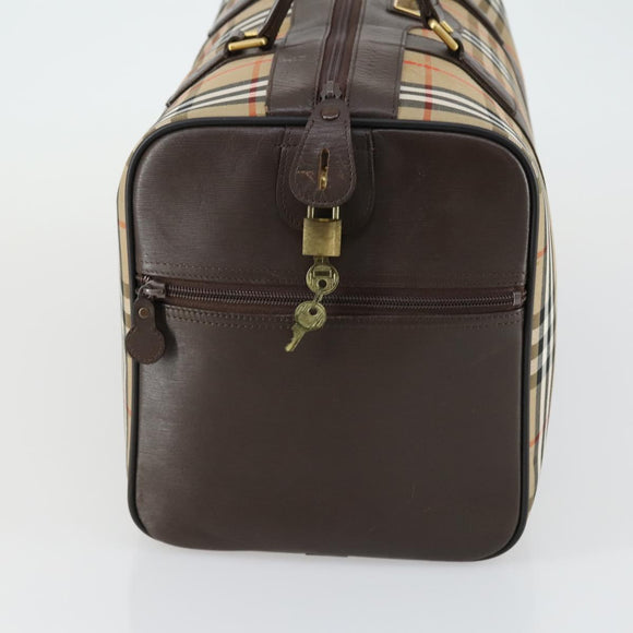 Burberrys Nova Check Boston Bag Canvas Beige Gold Auth 155598