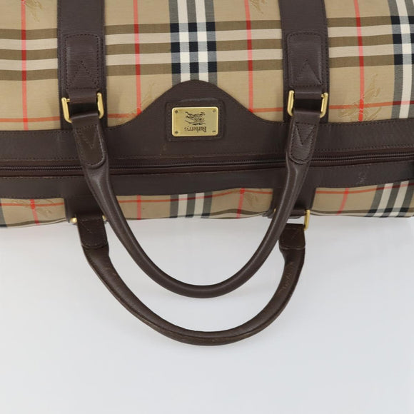 Burberrys Nova Check Boston Bag Canvas Beige Gold Auth 155598