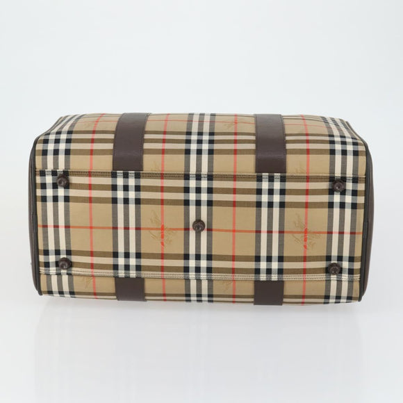 Burberrys Nova Check Boston Bag Canvas Beige Gold Auth 155598