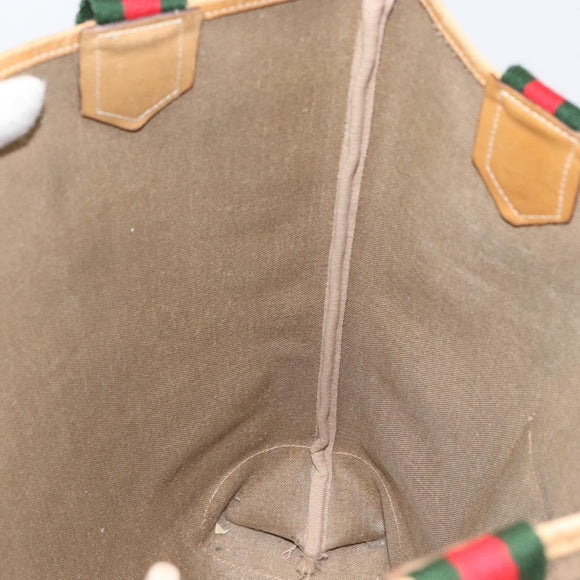 GUCCI Micro GG Supreme Web Sherry Line Tote Bag PVC Beige Red Auth 155601