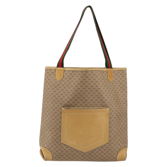 GUCCI Micro GG Supreme Web Sherry Line Tote Bag PVC Beige Red Auth 155601