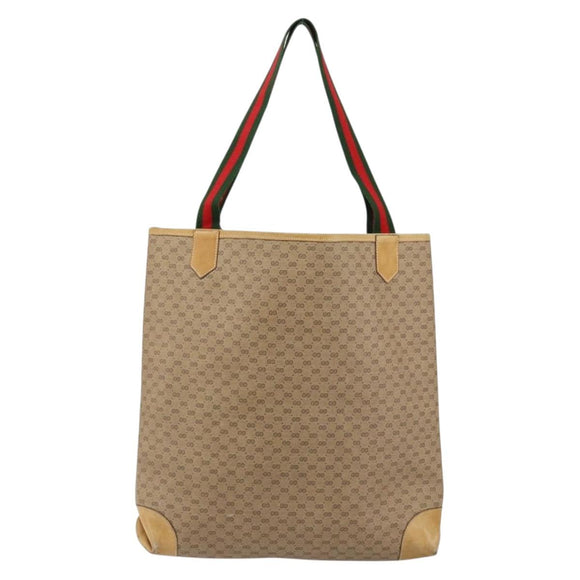 GUCCI Micro GG Supreme Web Sherry Line Tote Bag PVC Beige Red Auth 155601