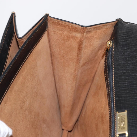 LOEWE Barcelona Hand Bag Leather Black Gold Auth 155608