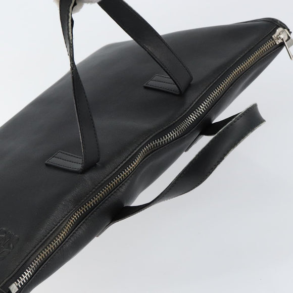 LOEWE Anagram Hand Bag Leather Black Silver Auth 155610