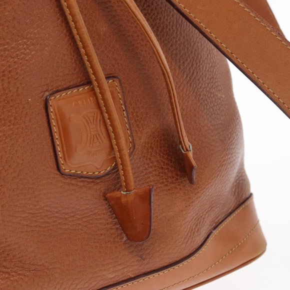 CELINE Shoulder Bag Leather Brown Gold Auth 155612