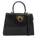 Salvatore Ferragamo Gancini Hand Bag Leather 2way Black Gold Auth 155615-1