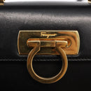 Salvatore Ferragamo Gancini Hand Bag Leather 2way Black Gold Auth 155615-16