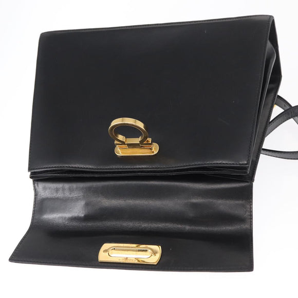 Salvatore Ferragamo Gancini Hand Bag Leather 2way Black Gold Auth 155615