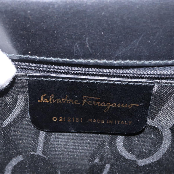 Salvatore Ferragamo Gancini Hand Bag Leather 2way Black Gold Auth 155615