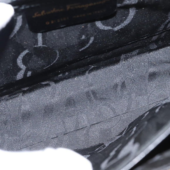 Salvatore Ferragamo Gancini Hand Bag Leather 2way Black Gold Auth 155615