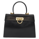 Salvatore Ferragamo Gancini Hand Bag Leather 2way Black Gold Auth 155615-2