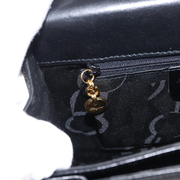 Salvatore Ferragamo Gancini Hand Bag Leather 2way Black Gold Auth 155615