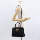 Salvatore Ferragamo Gancini Hand Bag Leather 2way Black Gold Auth 155615-27