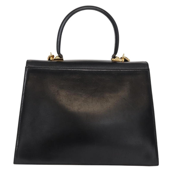 Salvatore Ferragamo Gancini Hand Bag Leather 2way Black Gold Auth 155615