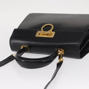 Salvatore Ferragamo Gancini Hand Bag Leather 2way Black Gold Auth 155615-6