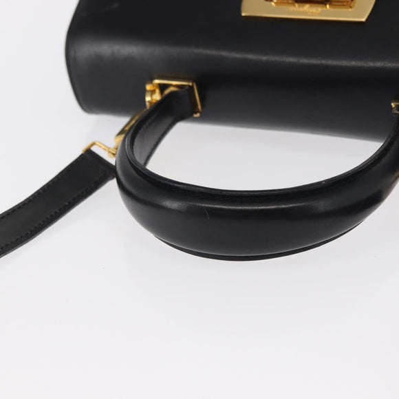 Salvatore Ferragamo Gancini Hand Bag Leather 2way Black Gold Auth 155615