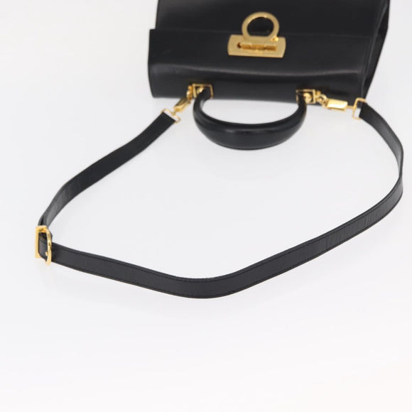 Salvatore Ferragamo Gancini Hand Bag Leather 2way Black Gold Auth 155615