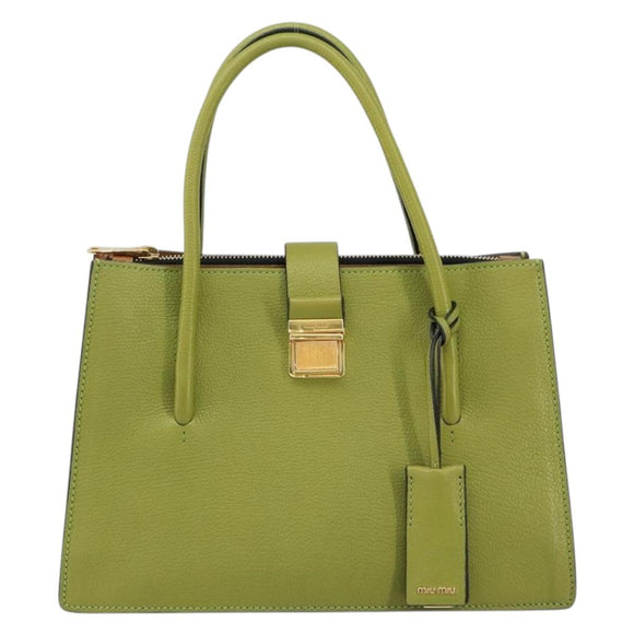 Miu Miu Hand Bag Leather Green Gold Auth 155616
