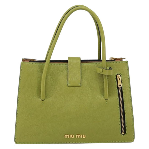 Miu Miu Hand Bag Leather Green Gold Auth 155616