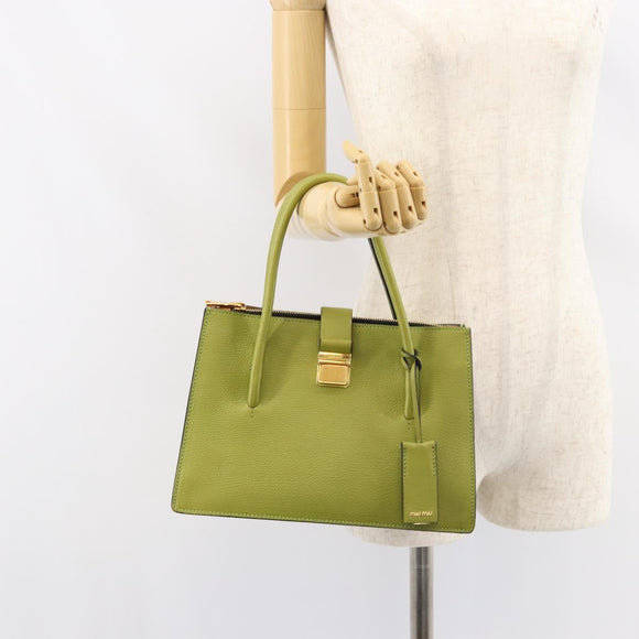 Miu Miu Hand Bag Leather Green Gold Auth 155616