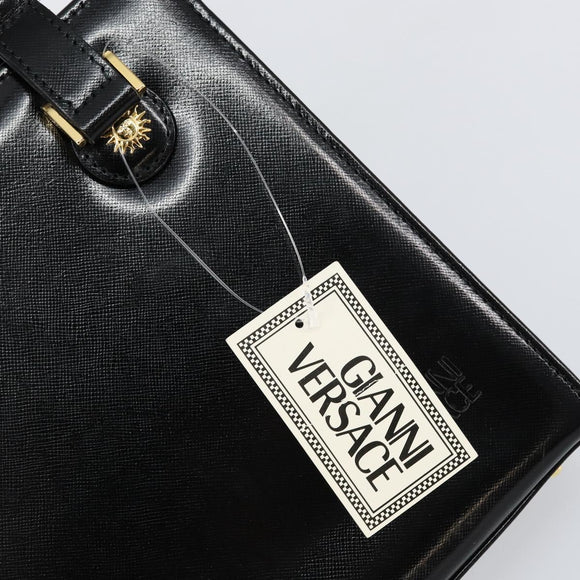 Gianni Versace Shoulder Bag Leather Black Gold Auth 155617