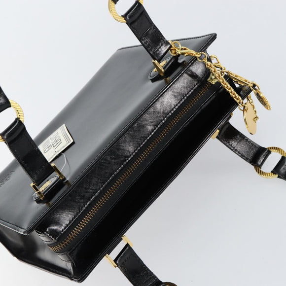 Gianni Versace Shoulder Bag Leather Black Gold Auth 155617