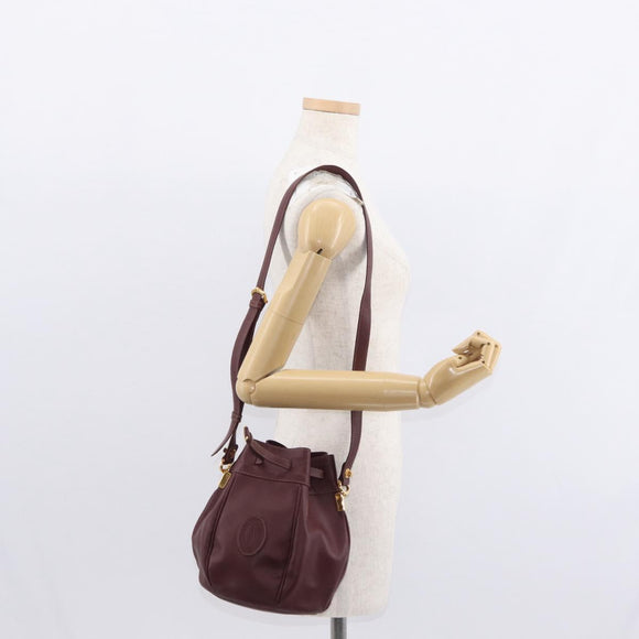 CARTIER Must Line Shoulder Bag Leather Bordeaux Gold Auth 155621