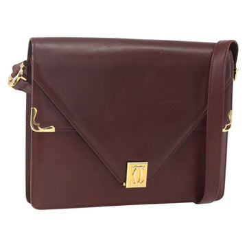 CARTIER Must Line Shoulder Bag Leather Bordeaux Gold Auth 155624
