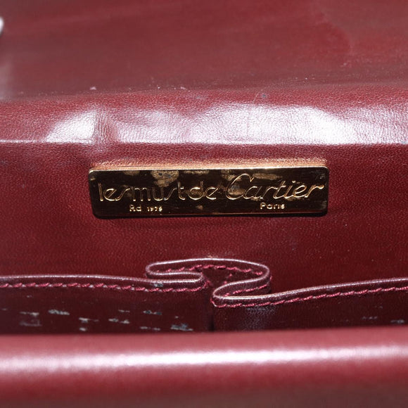 CARTIER Must Line Shoulder Bag Leather Bordeaux Gold Auth 155624