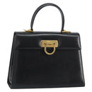 Salvatore Ferragamo Gancini Hand Bag Leather Black Gold Auth 155625-1