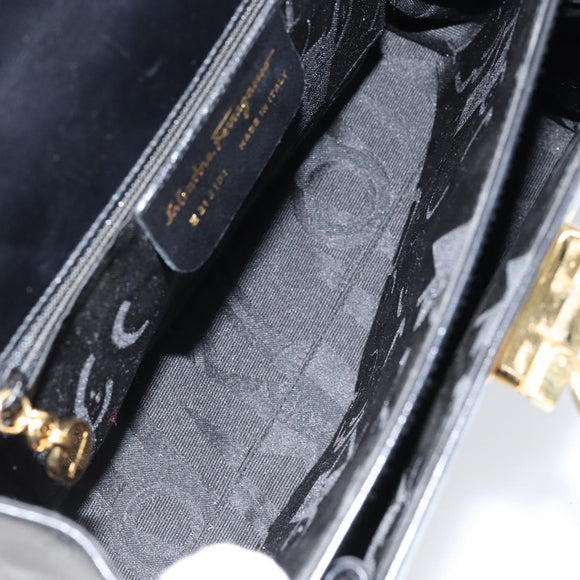 Salvatore Ferragamo Gancini Hand Bag Leather Black Gold Auth 155625
