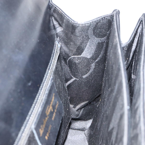 Salvatore Ferragamo Gancini Hand Bag Leather Black Gold Auth 155625